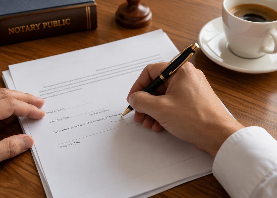 Notarized claim paperwork being signed