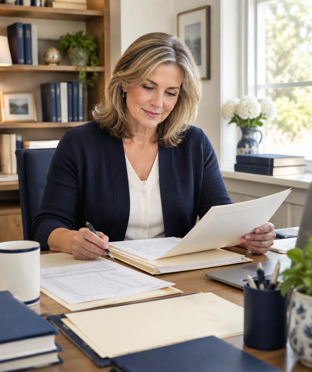Refund specialist carefully reviewing a claim file